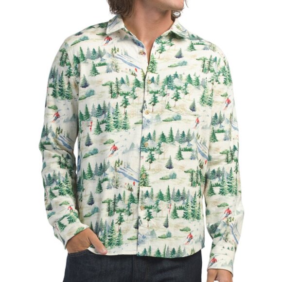 NWT $128 Marine Layer Archive Slope Stretch Selvage Shirt Ski Mountain Print SML - Picture 1 of 5